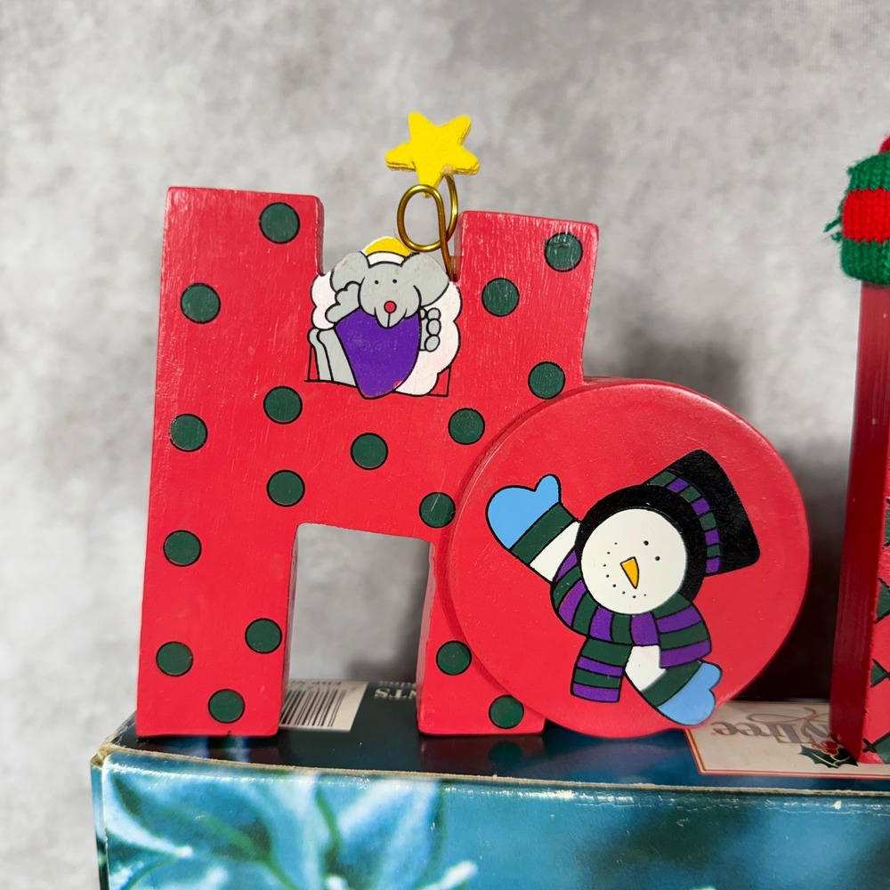 Vtg Holly Tree Wooden Ho Ho Ho Christmas Tabletop Sign Holiday Decor Whimsy NIB - Picture 2 of 8